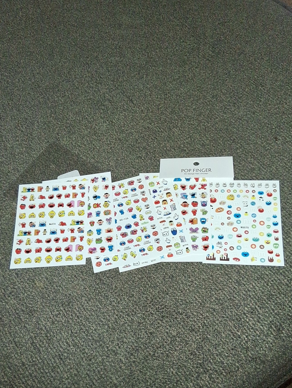 Pop Finger 3D Design Nail Stickers Includes 6 Sheets